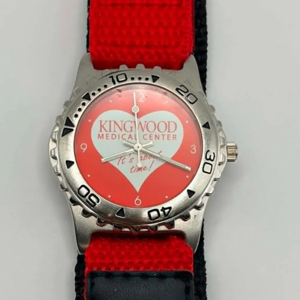 Silver & Red King Wood Heart Watch